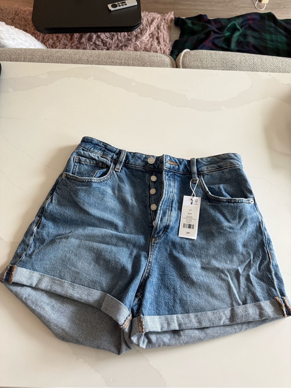 Dynamite Button-Front Light Blue Denim Shorts